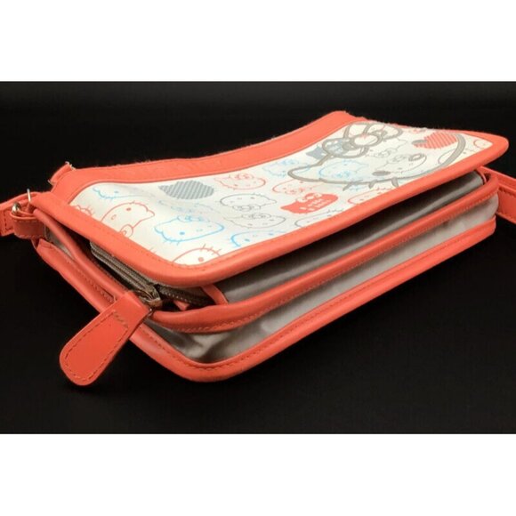 Hello Kitty Purse Gray Coral Pink Crossbody Shoulder Bag Zippered Pockets Sanrio - Picture 8 of 12